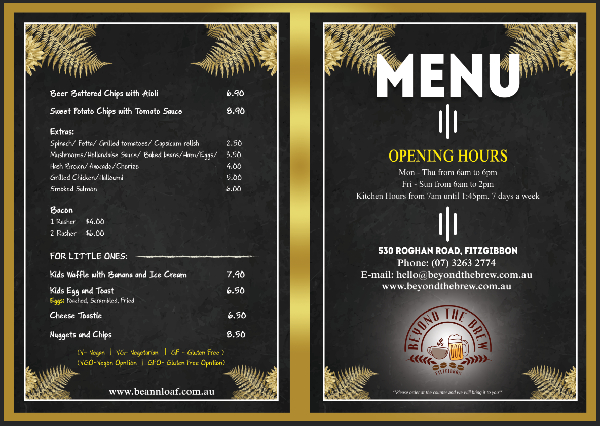 Menu, Beyond The Brew Fitzgibbon