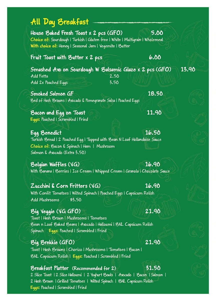 Menu, Beyond The Brew Fitzgibbon