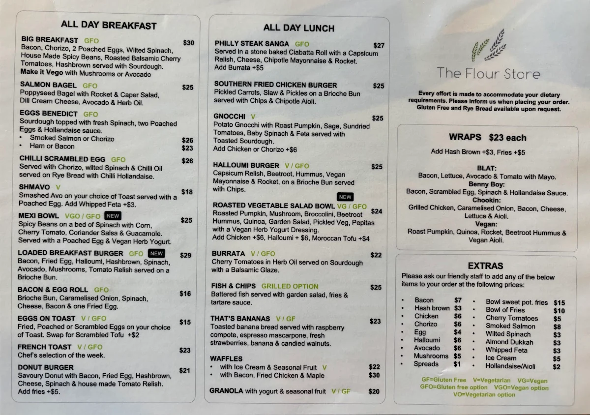 Menu, The Flour Store