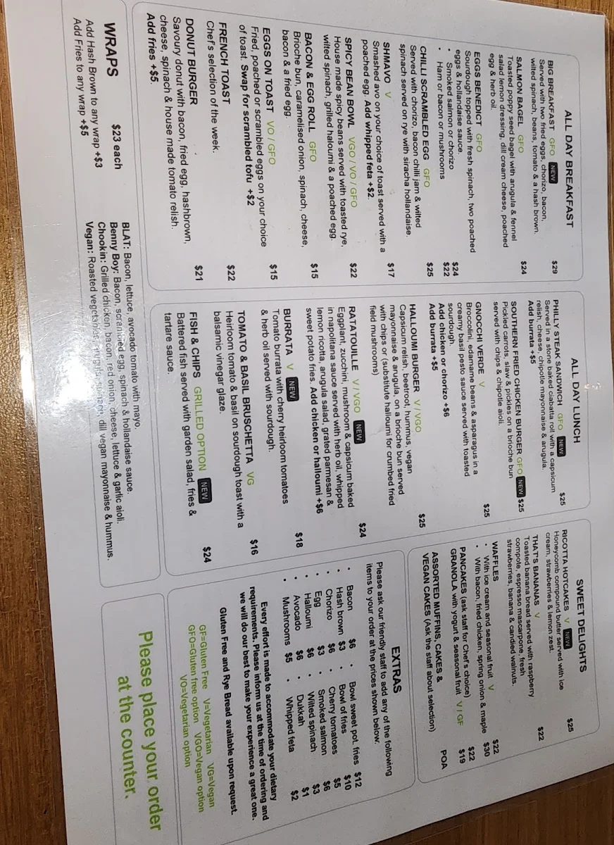 Menu, The Flour Store