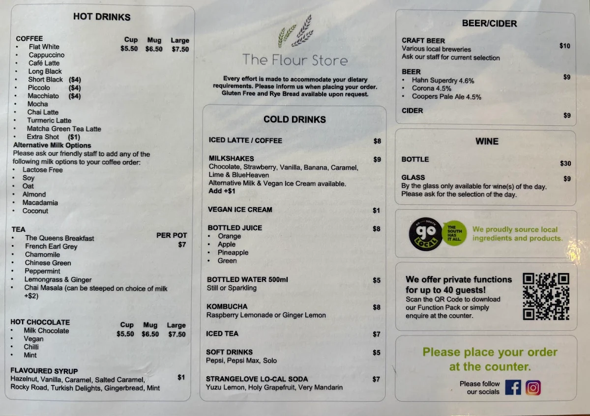 Menu, The Flour Store
