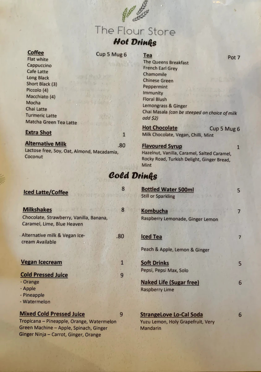 Menu, The Flour Store