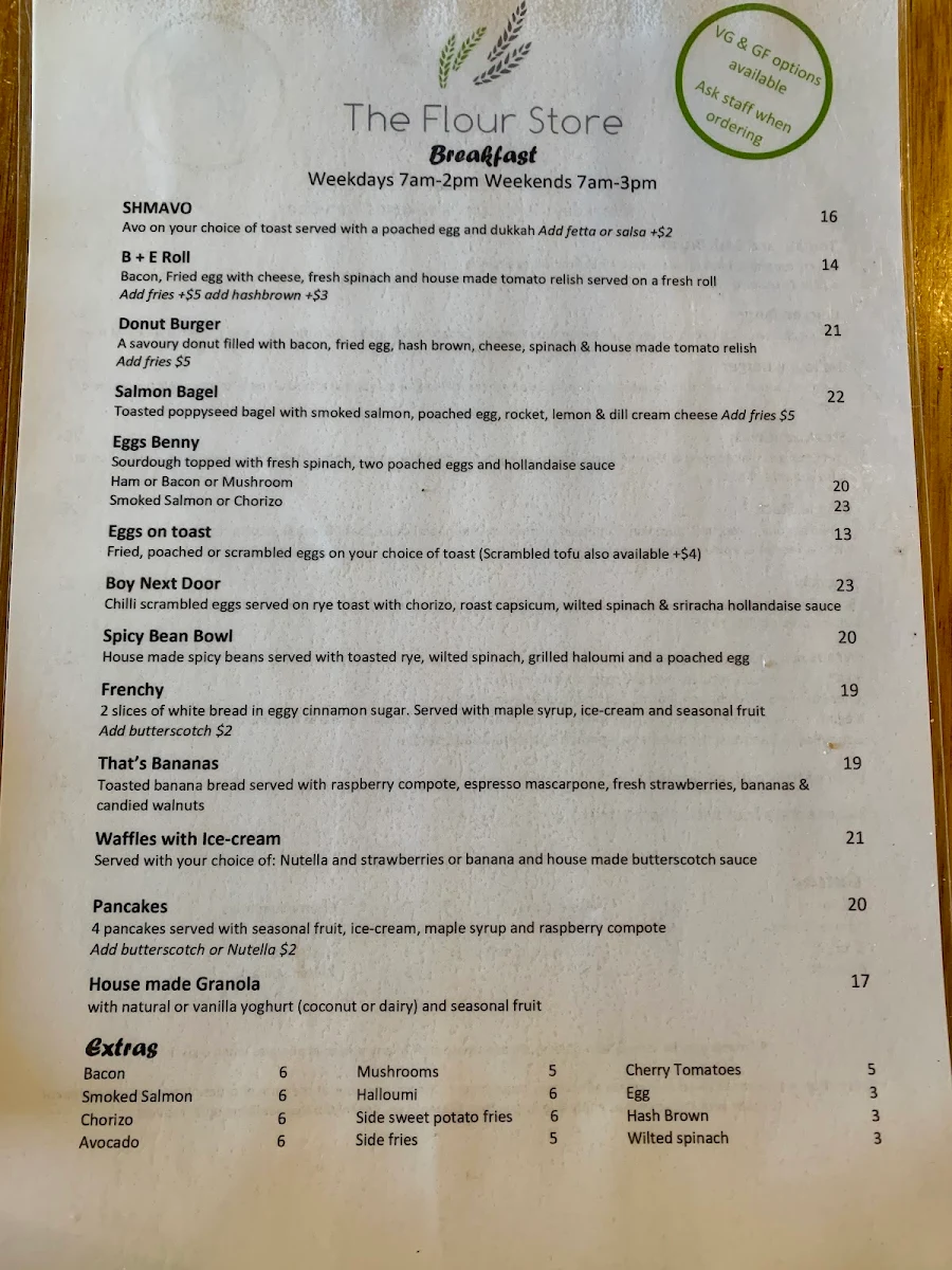 Menu, The Flour Store