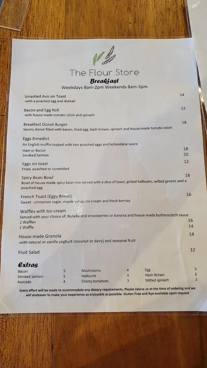 Menu, The Flour Store