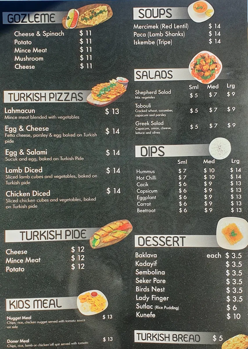 Menu, Merrifield Kebab House
