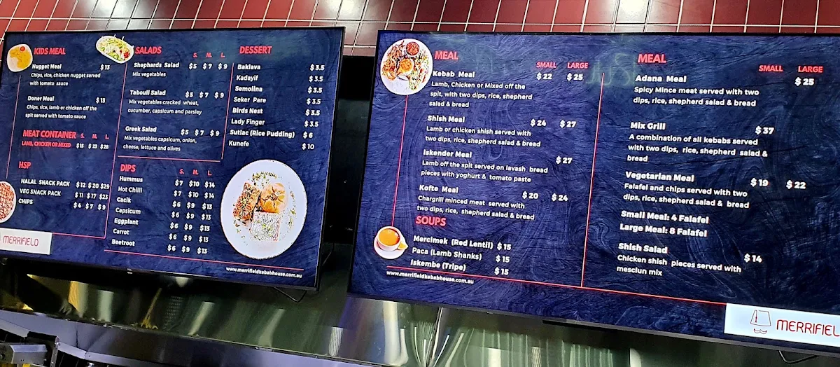 Menu, Merrifield Kebab House