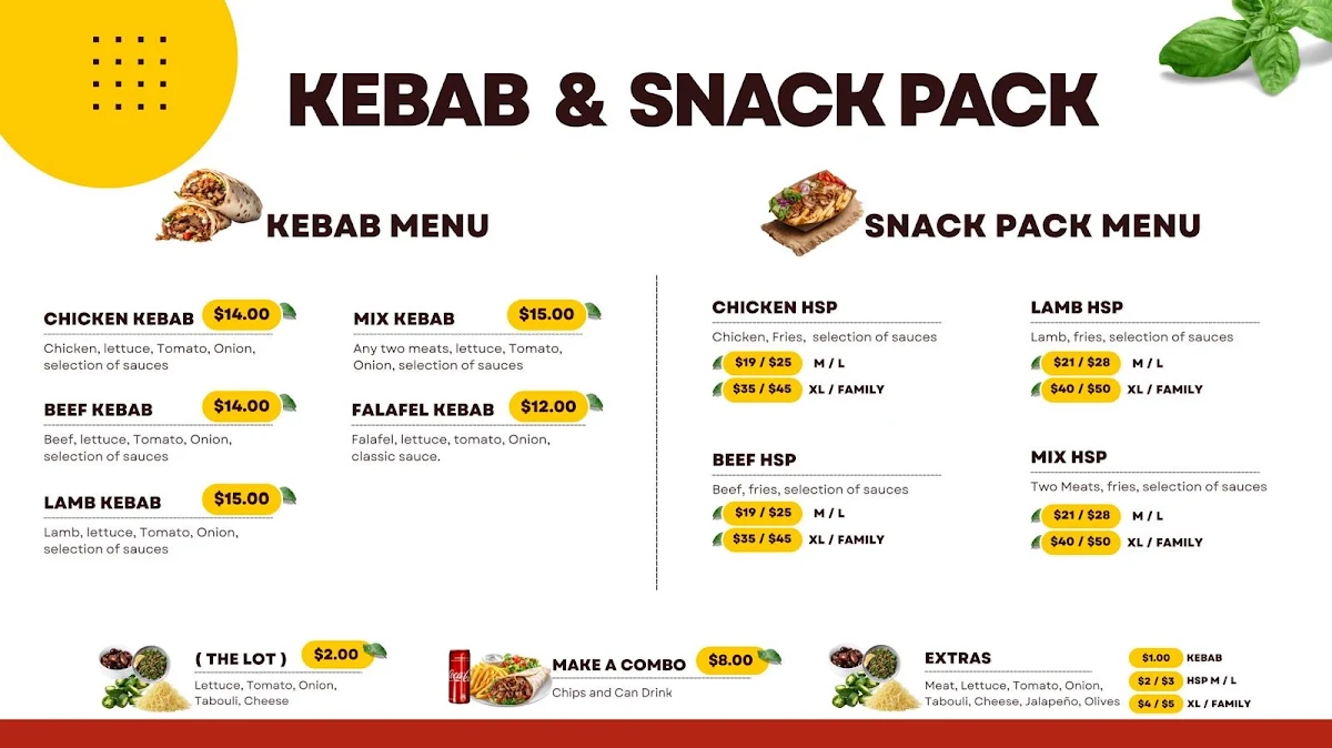 Menu, Sammy's Kebabs