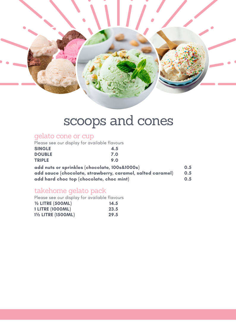 Menu, Mastika Gelato & Cafe