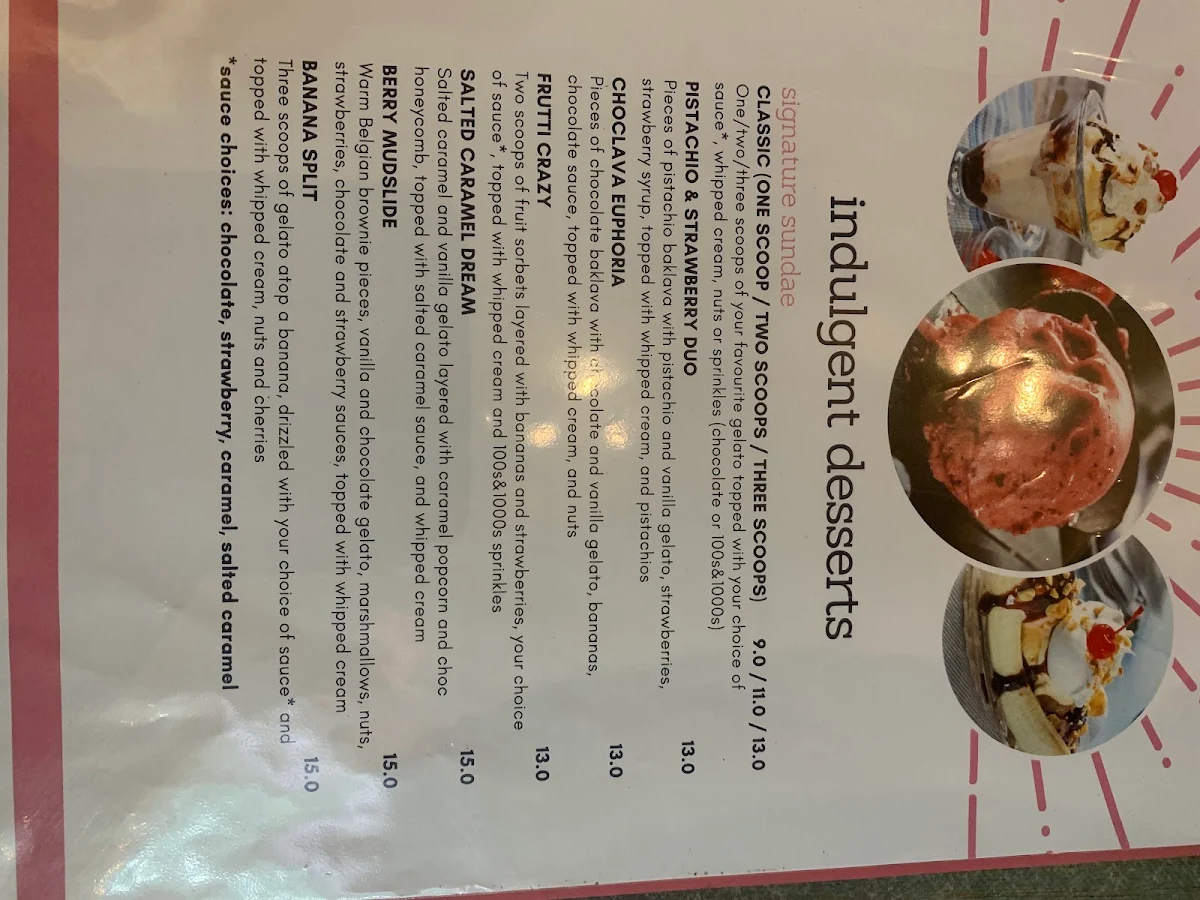 Menu, Mastika Gelato & Cafe