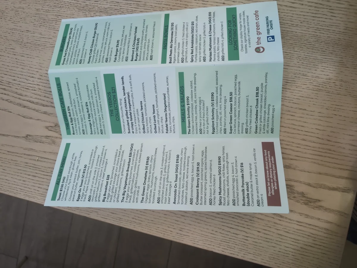Menu, The Green Cafe
