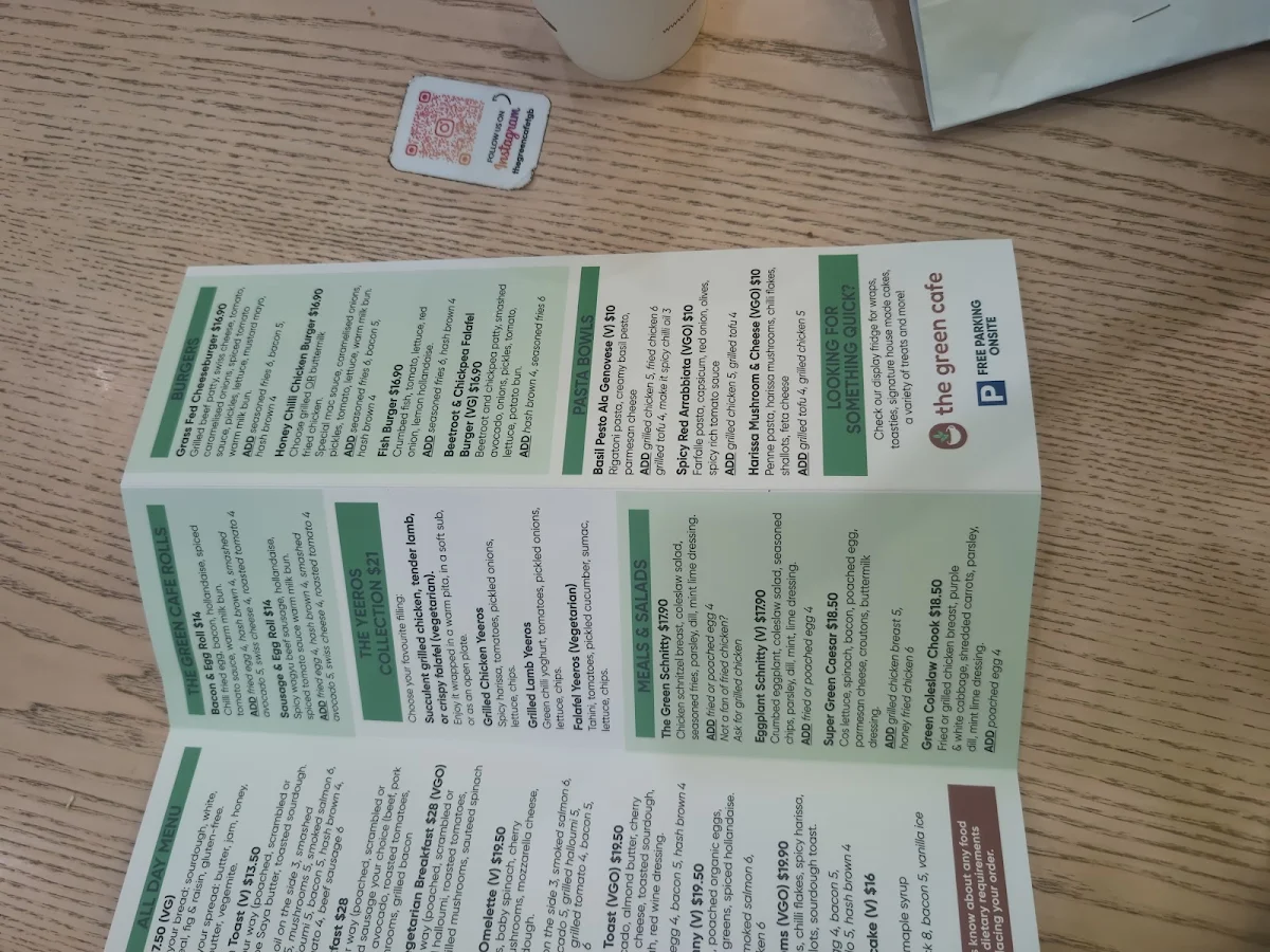 Menu, The Green Cafe