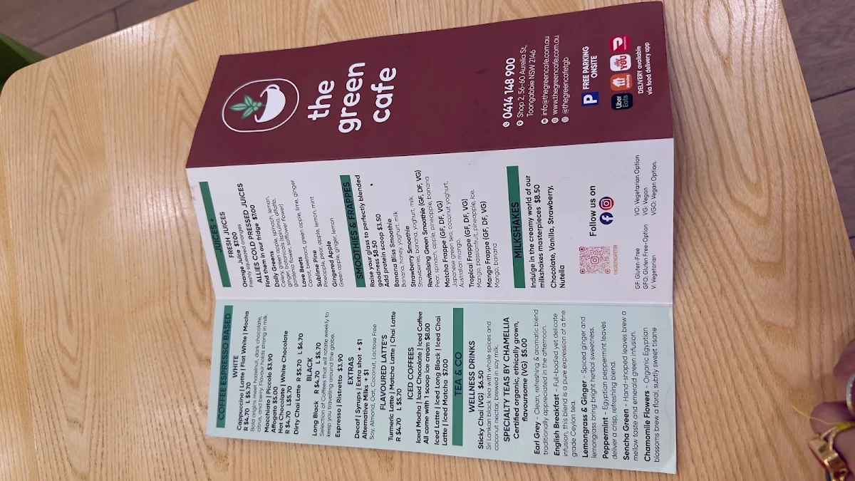 Menu, The Green Cafe