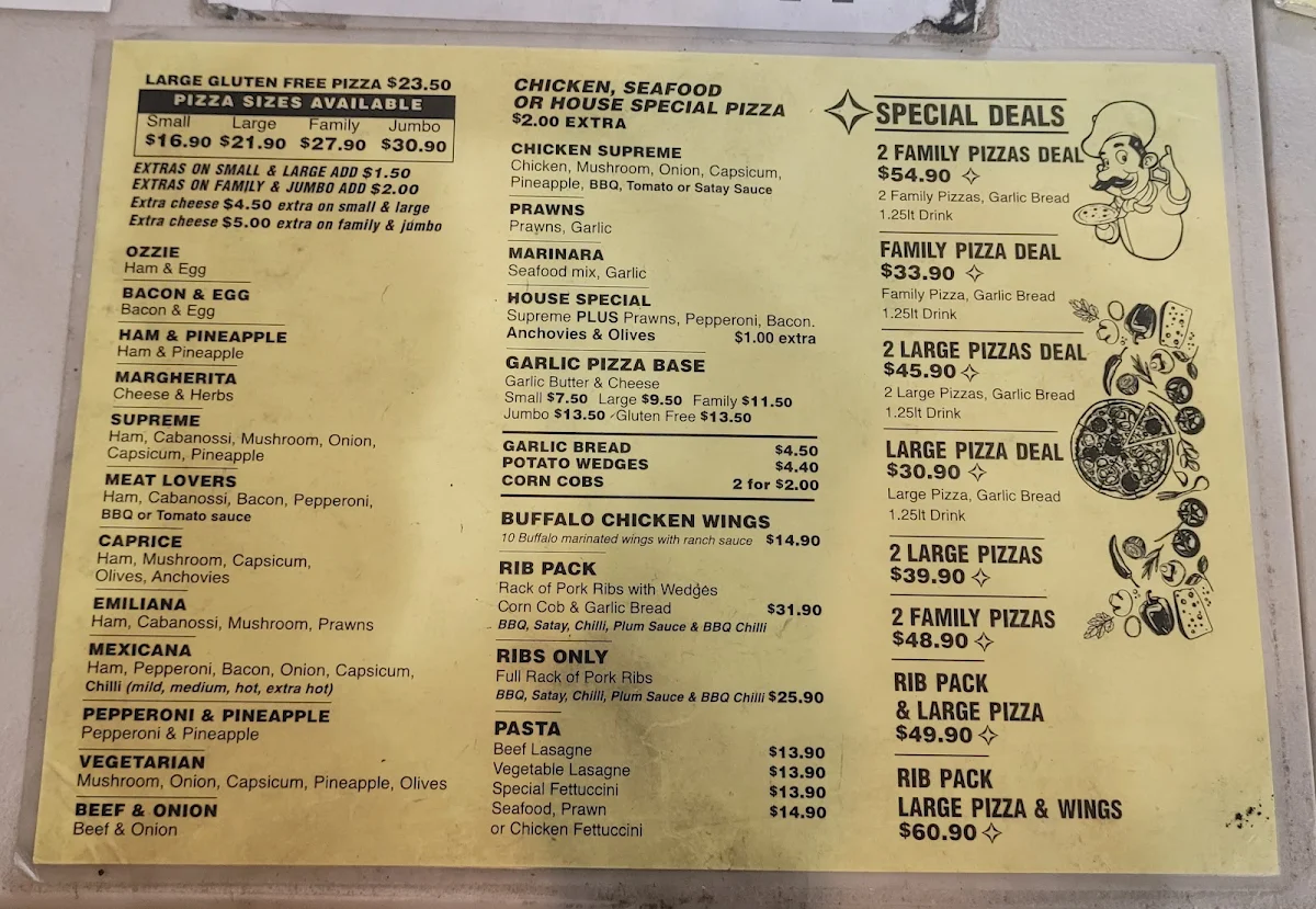 Menu, Bruce's Ozzie Pizza