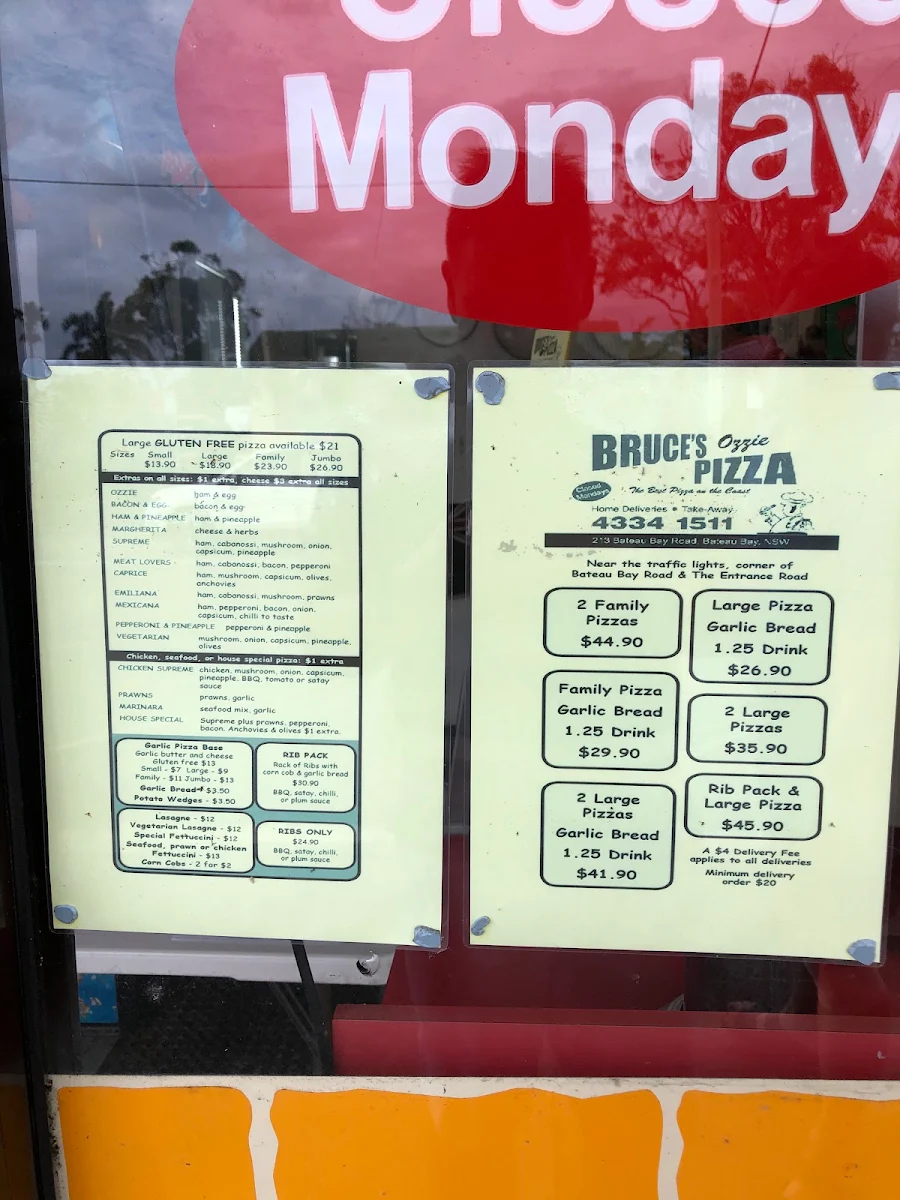 Menu, Bruce's Ozzie Pizza