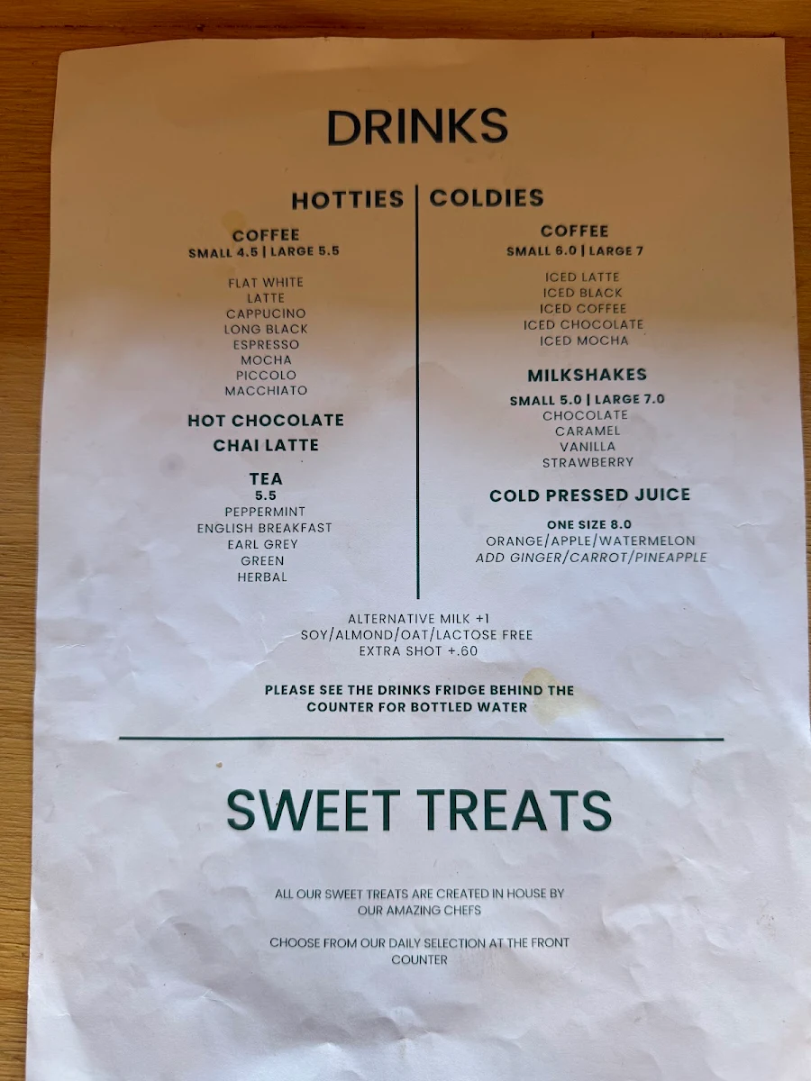 Menu, Mabel's Yass