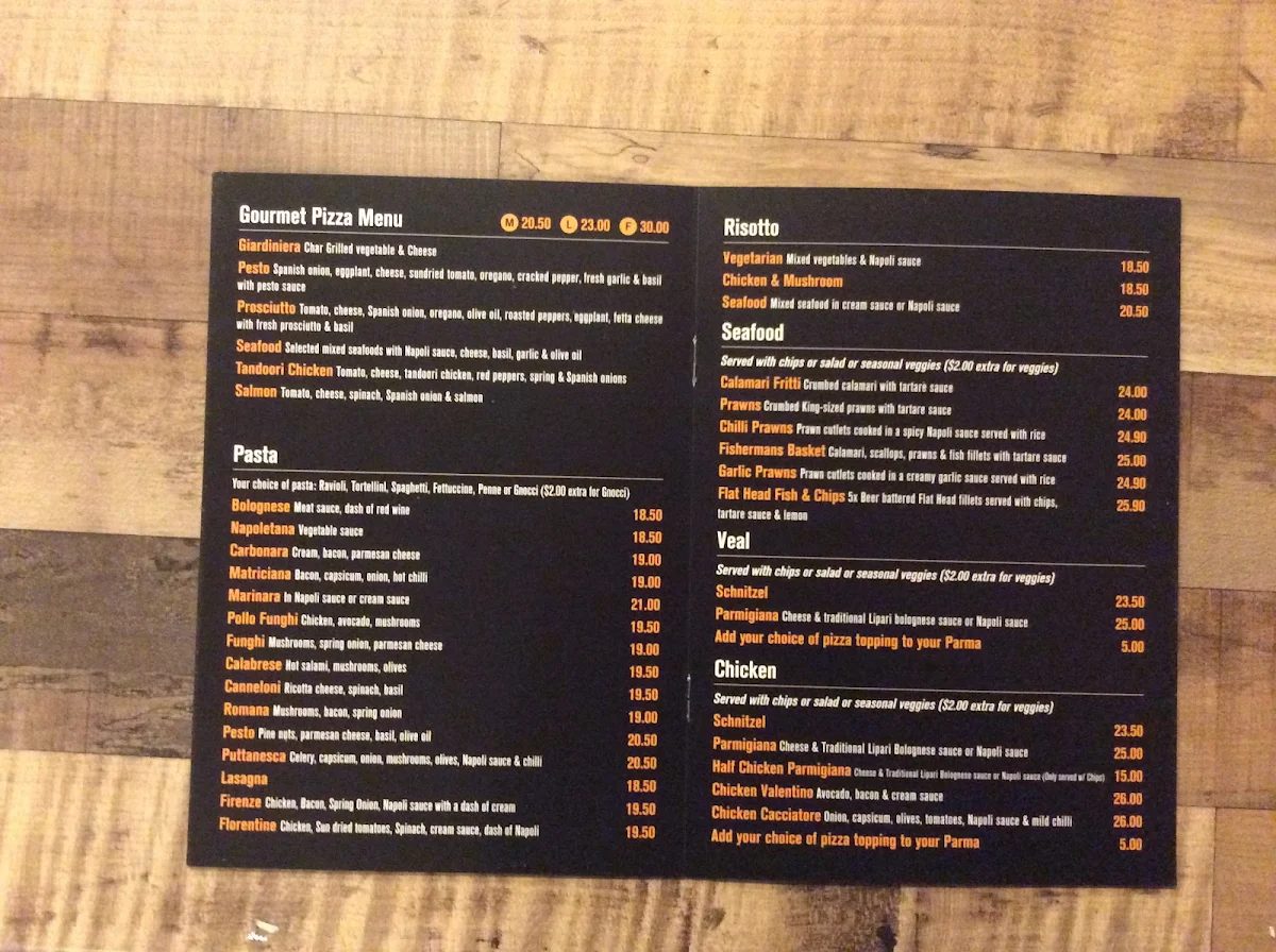 Menu, Lipari Pizza & Pasta Boronia