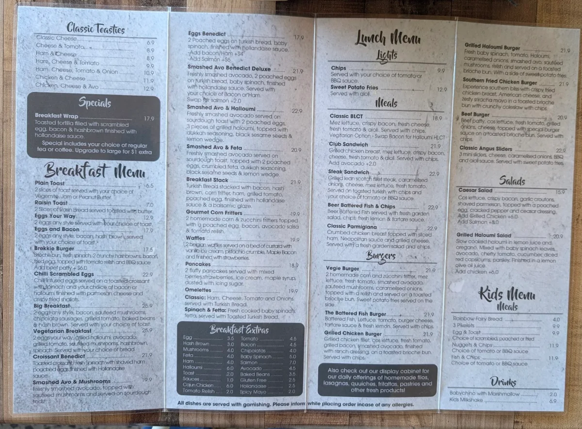 Menu, At the Willow Tree Cafe