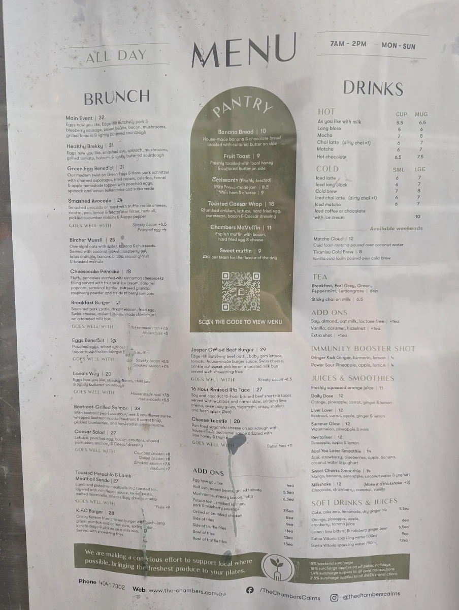 Menu, The Chambers
