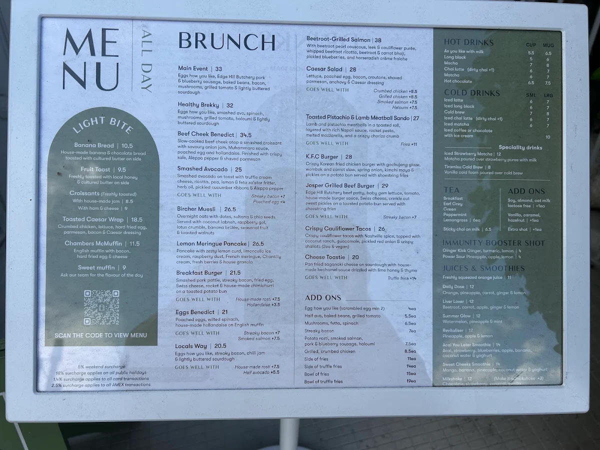 Menu, The Chambers