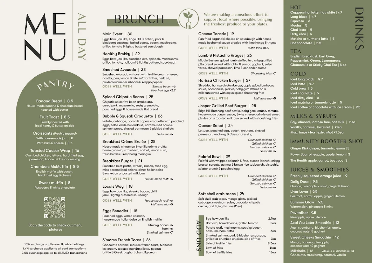 Menu, The Chambers