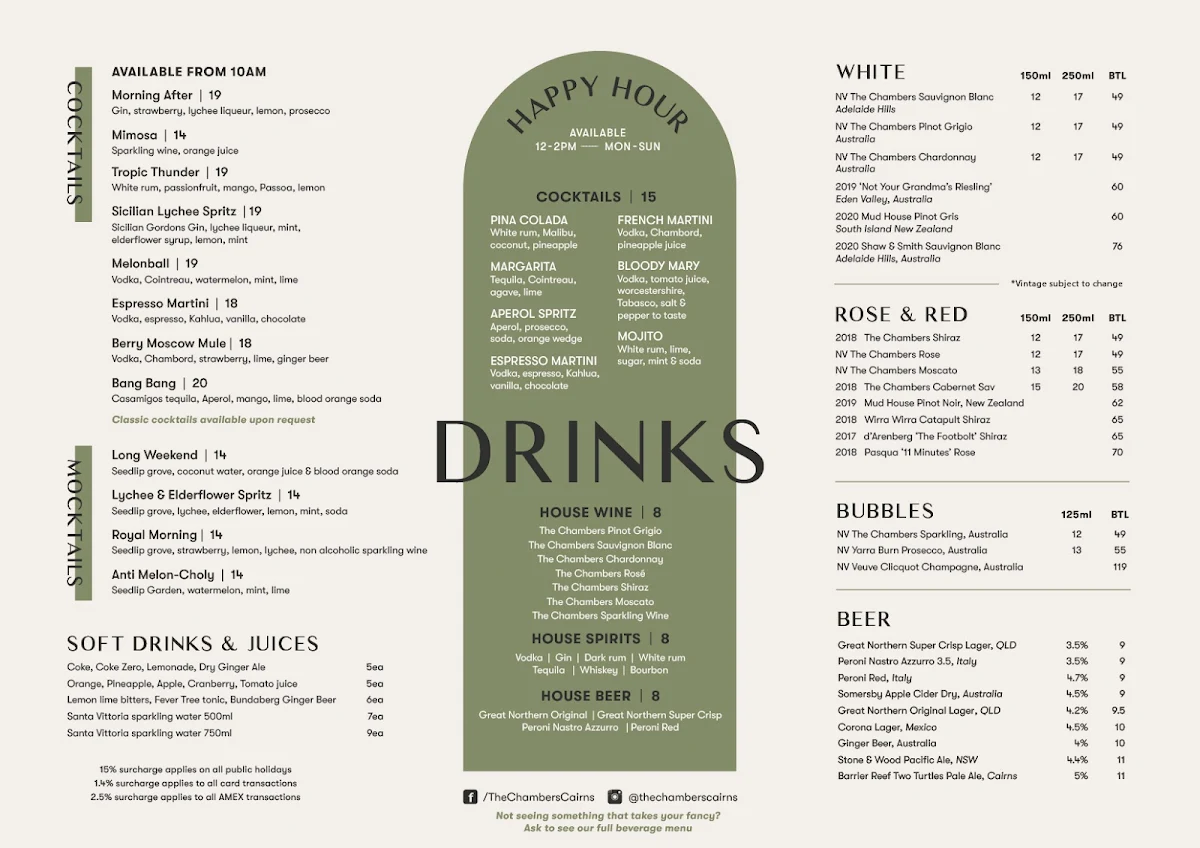 Menu, The Chambers