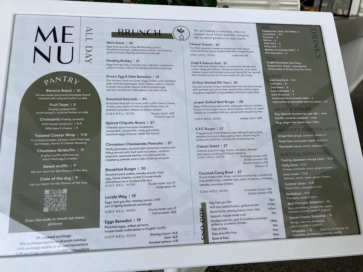 Menu, The Chambers