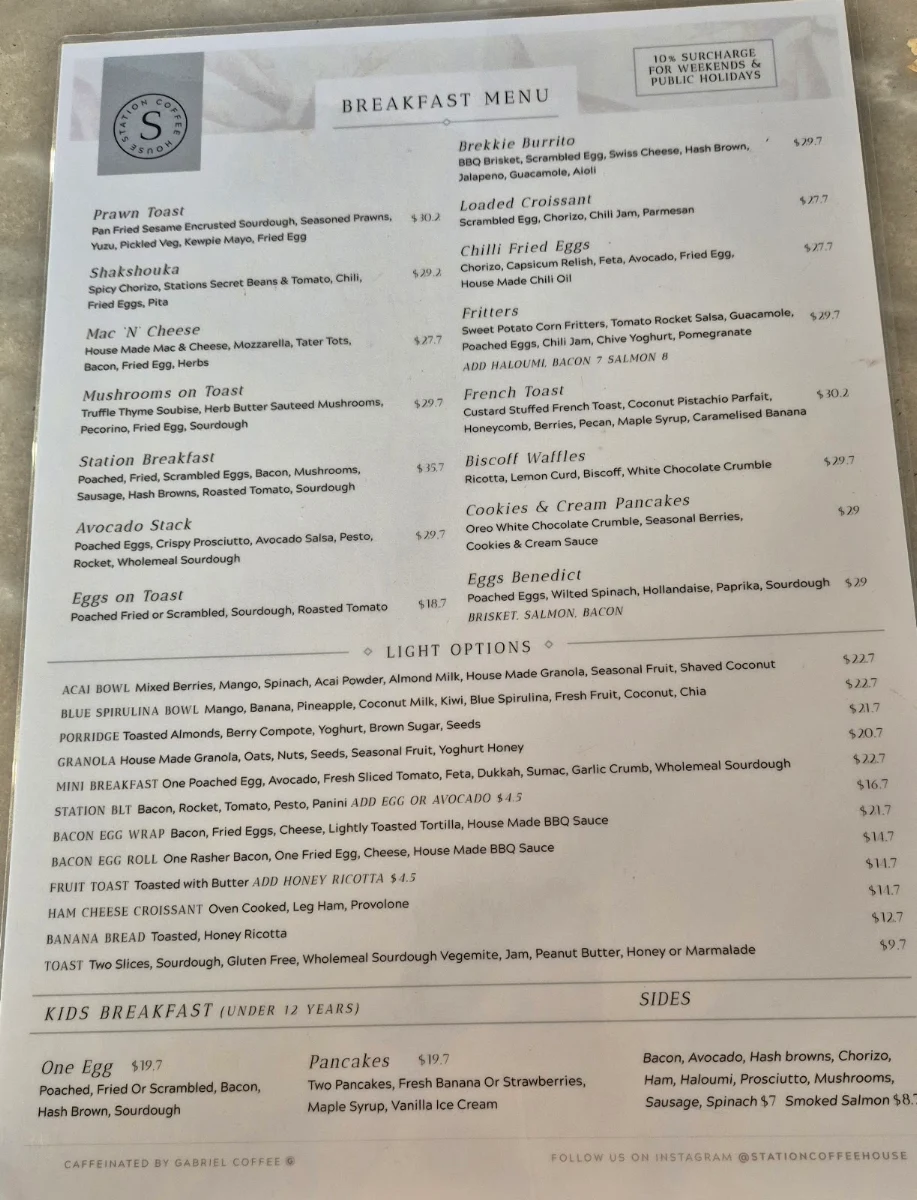 Menu, Station Coffee House