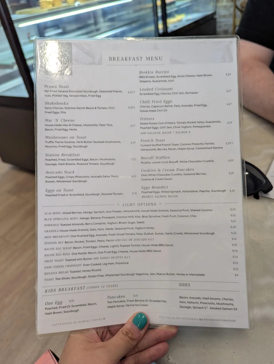 Menu, Station Coffee House