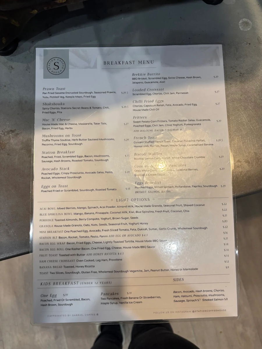 Menu, Station Coffee House