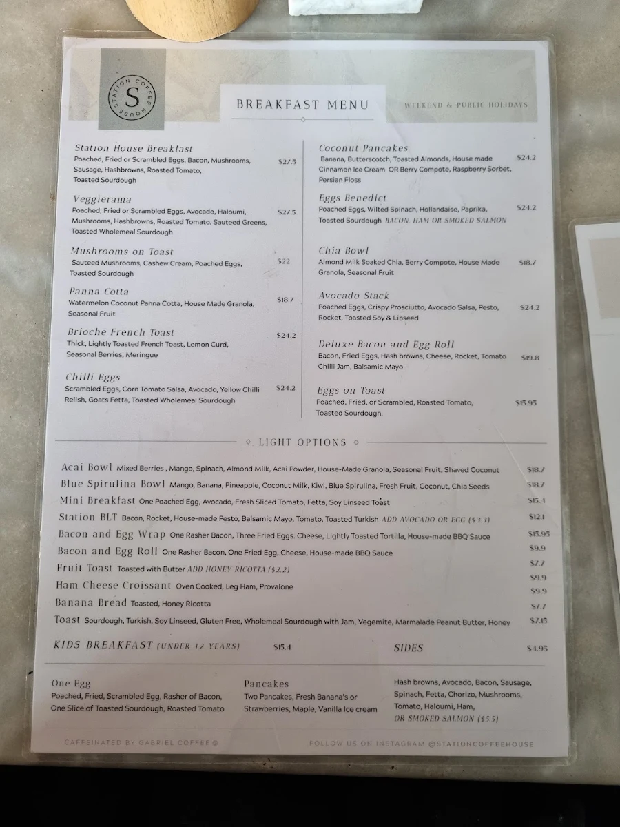 Menu, Station Coffee House
