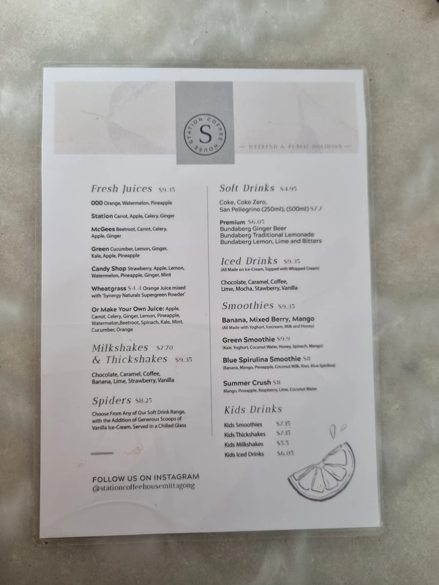 Menu, Station Coffee House