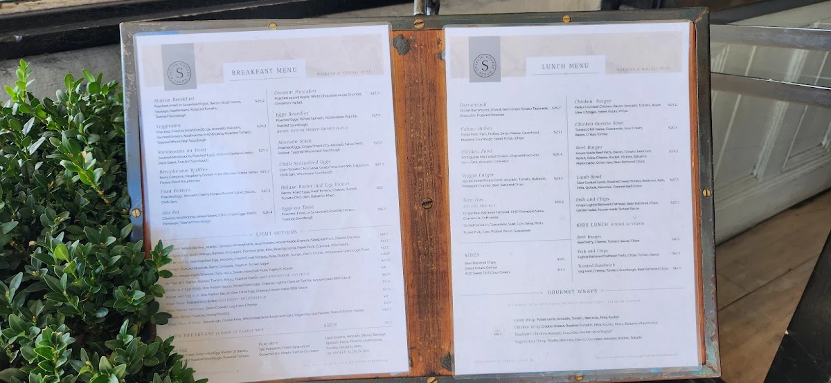 Menu, Station Coffee House