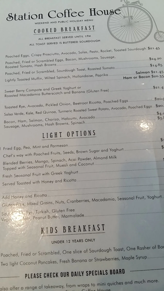 Menu, Station Coffee House