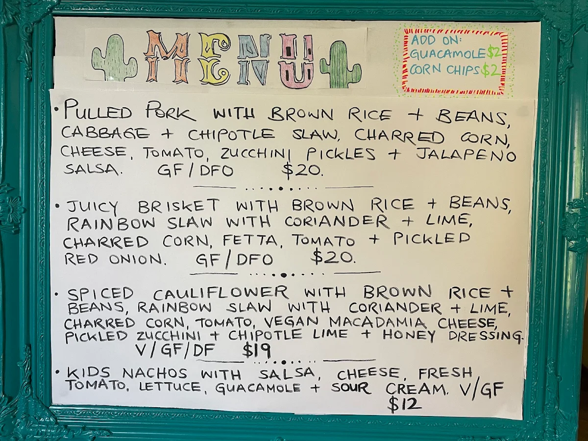 Menu, Frankly Mexican Beechworth