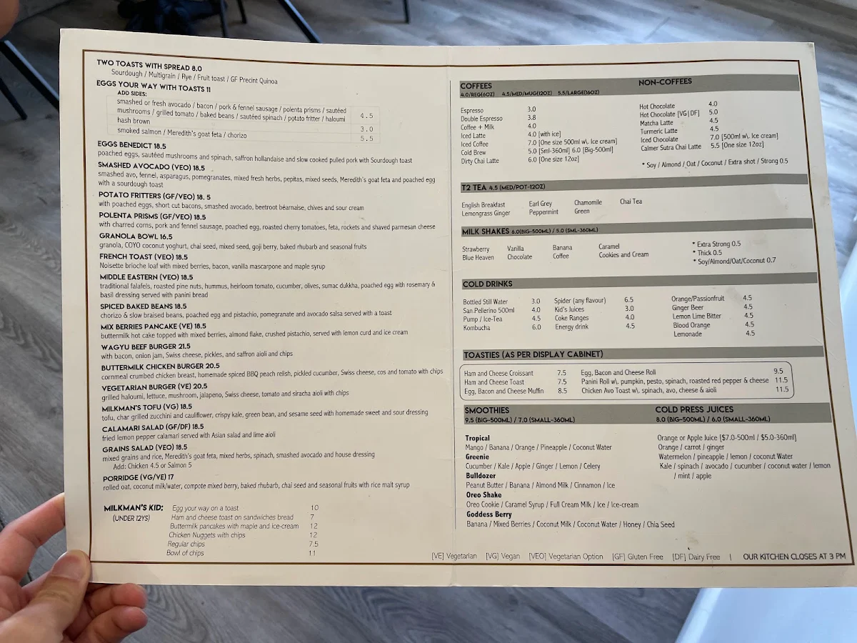 Menu, JACK THE MILKMAN