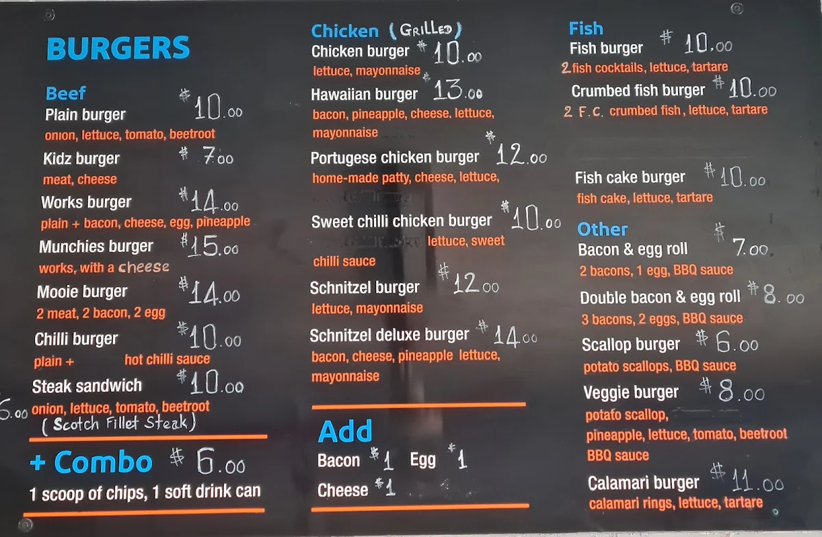 Menu, Munchies at Budgewoi (Under New Management 2025 !)