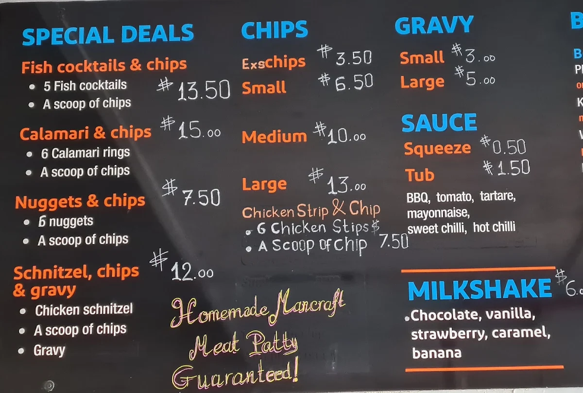 Menu, Munchies at Budgewoi (Under New Management 2025 !)