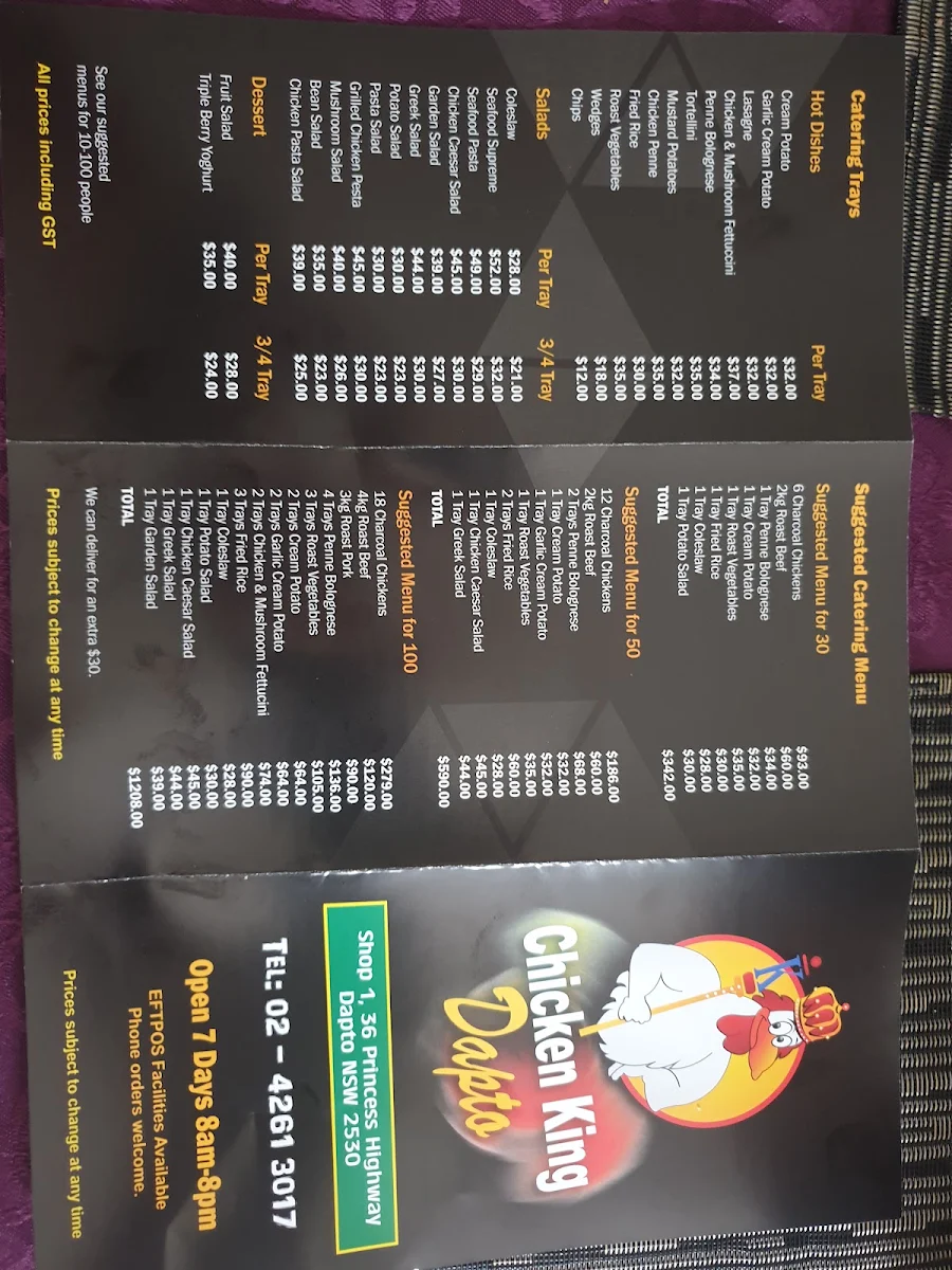 Menu, Chicken King