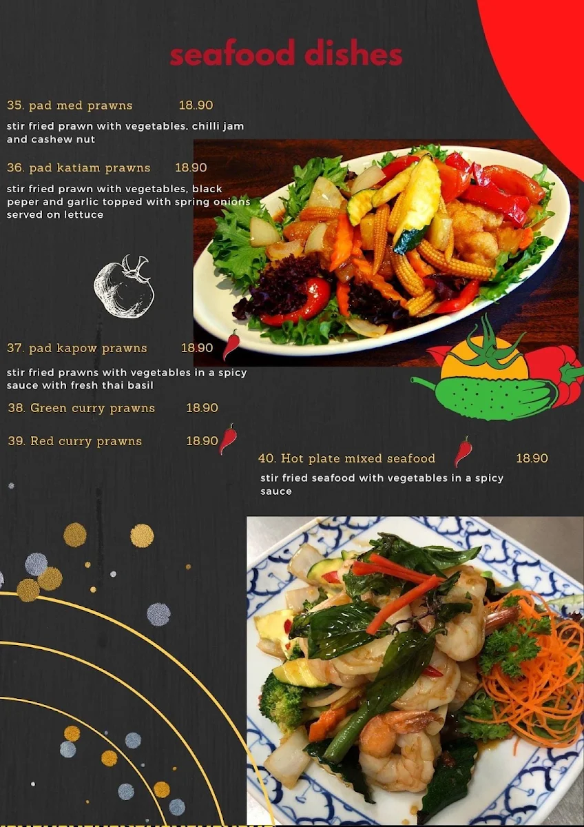Menu, Sen Yai Thai Restaurant