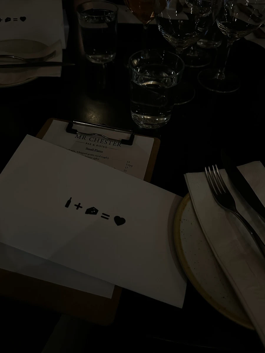 Menu, Mr Chester Wine Bar & Bistro