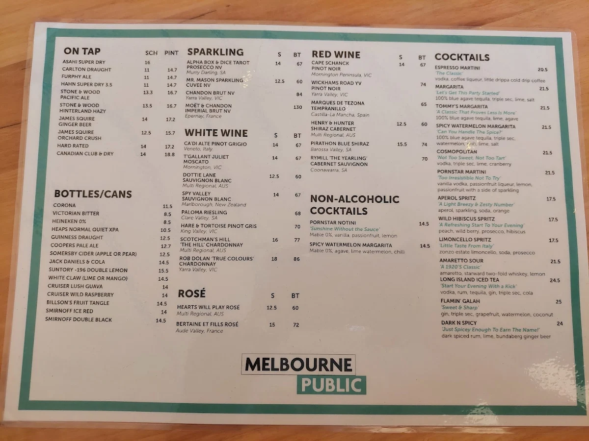 Menu, Melbourne Public
