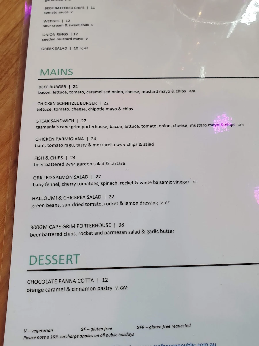 Menu, Melbourne Public