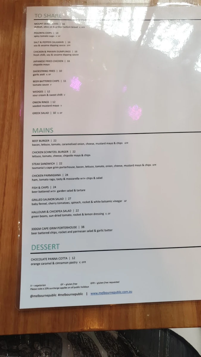 Menu, Melbourne Public