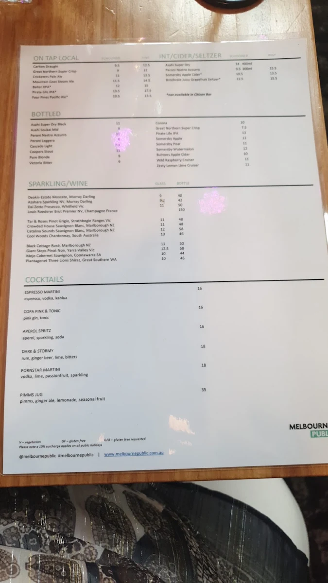 Menu, Melbourne Public