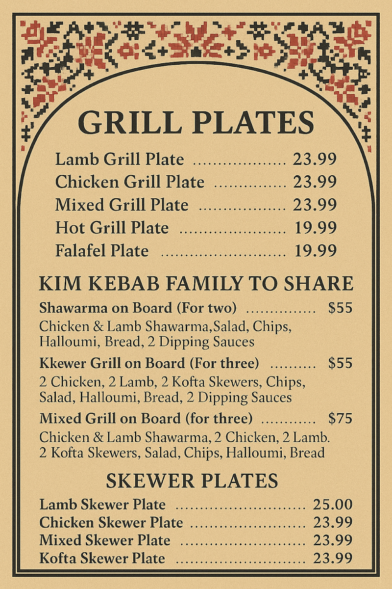 Menu, Kim Kebab