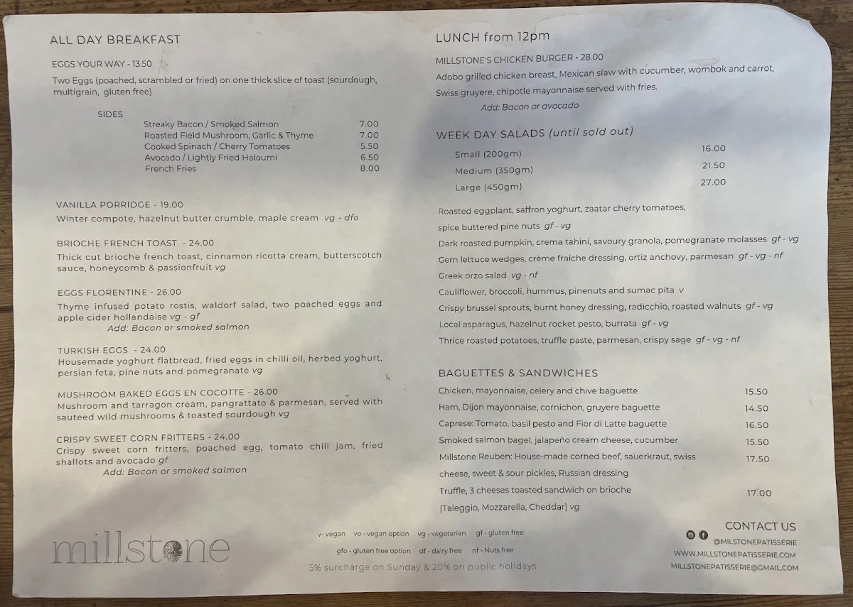 Menu, Millstone