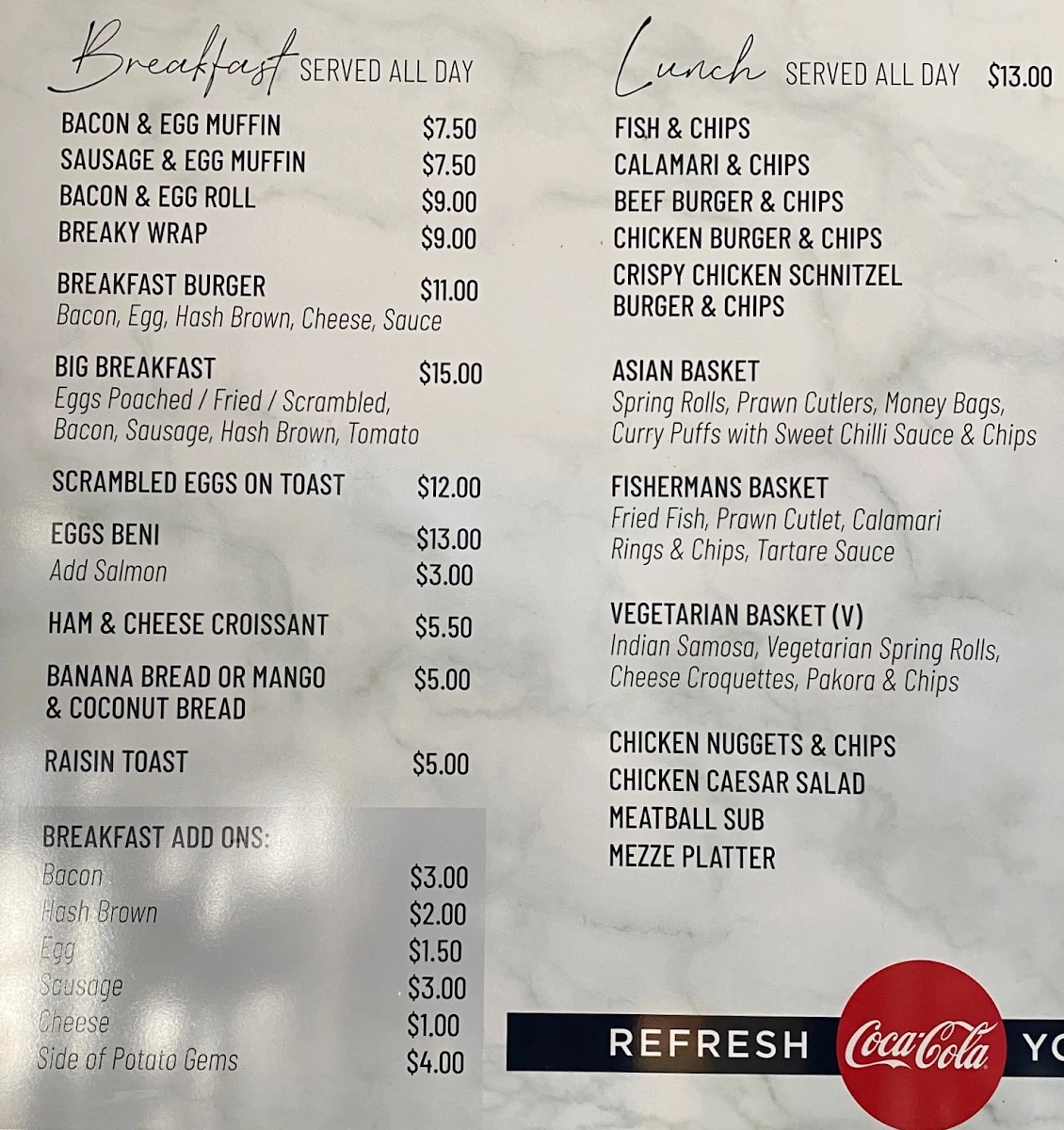 Menu, Eastern Suburbs Cafe by Celeste
