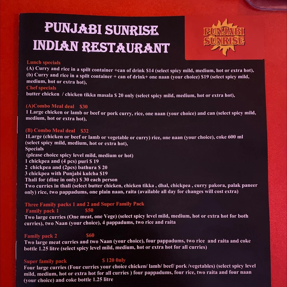 Menu, Punjabi Sunrise