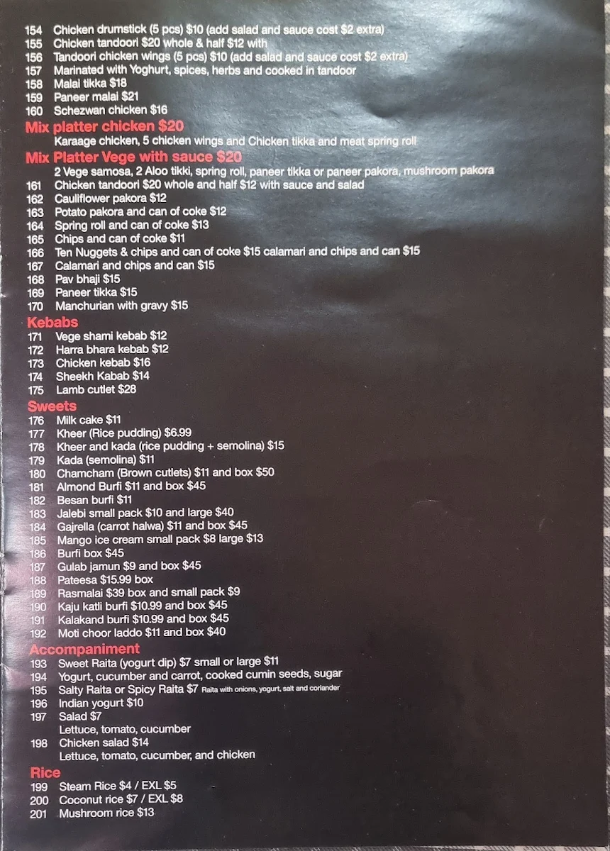 Menu, Punjabi Sunrise