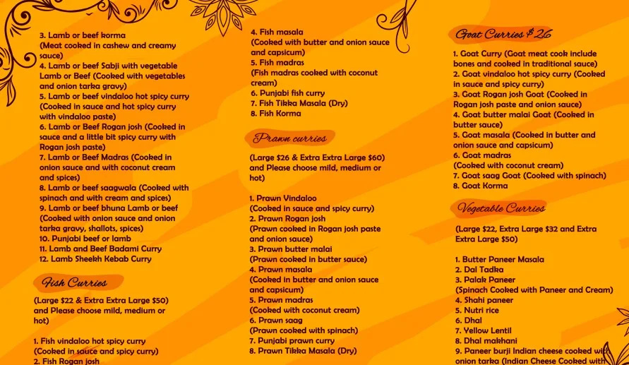 Menu, Punjabi Sunrise